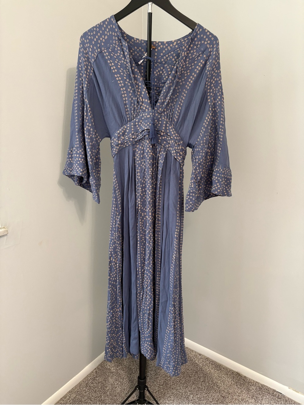 Free People Modern Kimono Denim Blue Maxi Dress 0 Boho Chic Romantic Effortless - Picture 2 of 11
